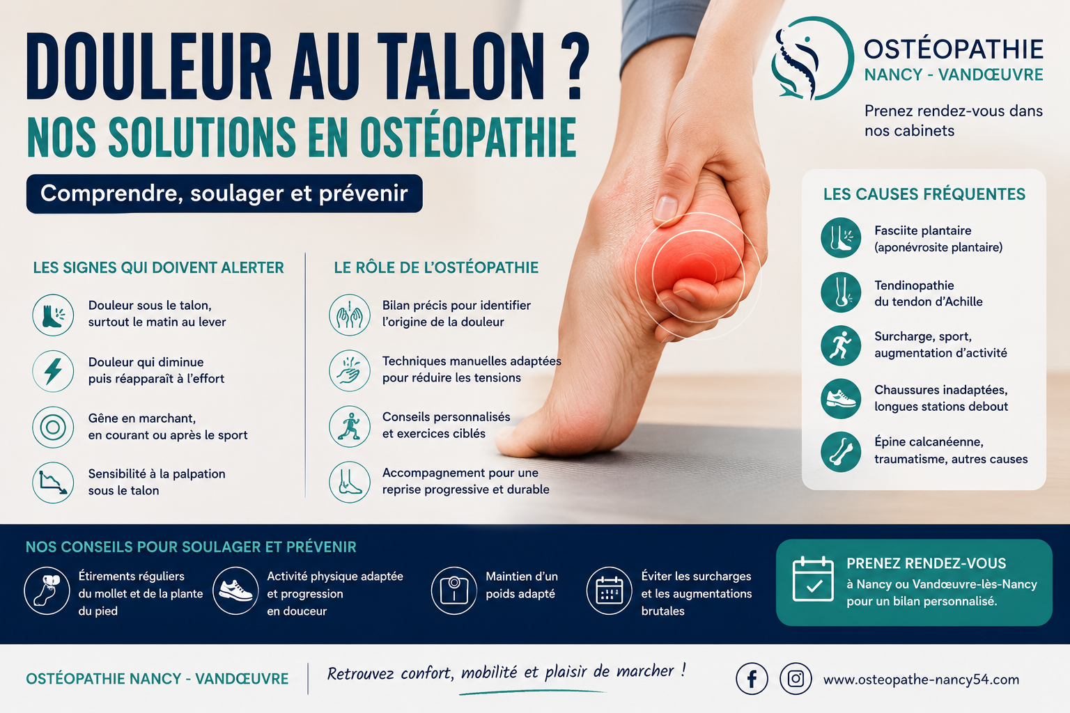 douleur talon Nancy — fasciite plantaire Nancy — ostéopathe douleur talon Nancy