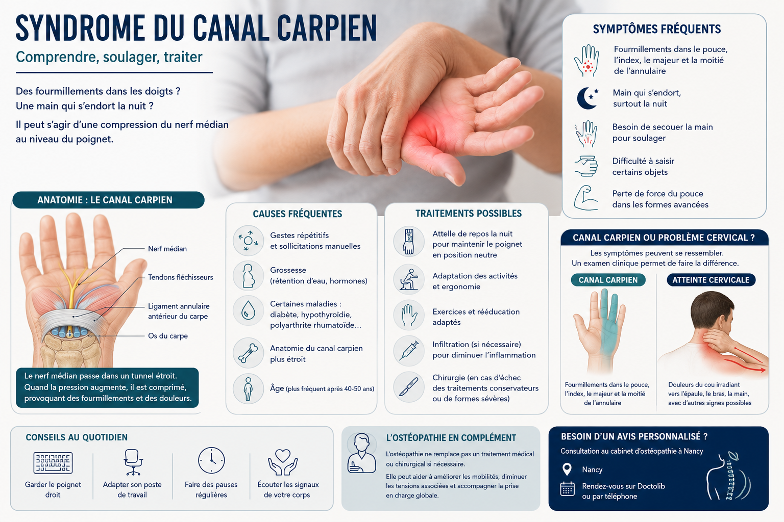 ostéopathe canal carpien Nancy
